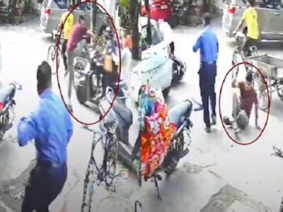 VIDEO : ऑफ ड्यूटी पुलिस वाले ने फिल्मी स्टाइल में रोकी स्नैचिंग करने वाले बदमाशों की स्कूटी…..