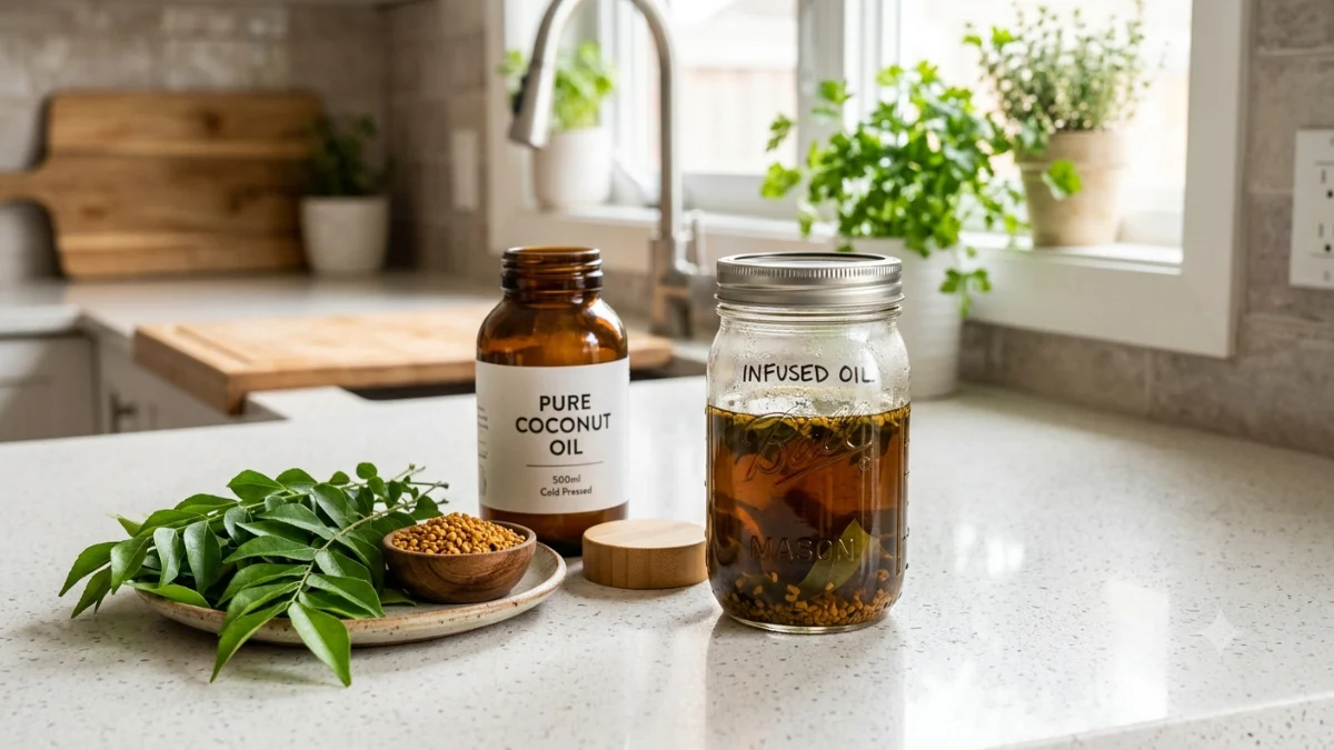 A highly effective oil made from curry leaves and fenugreek.